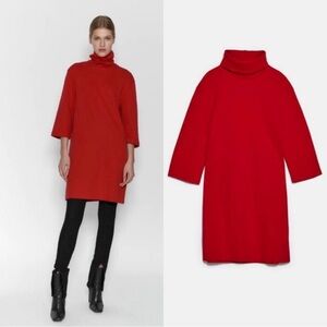 Zara Bold Red Cowl Neck Sweater Dress